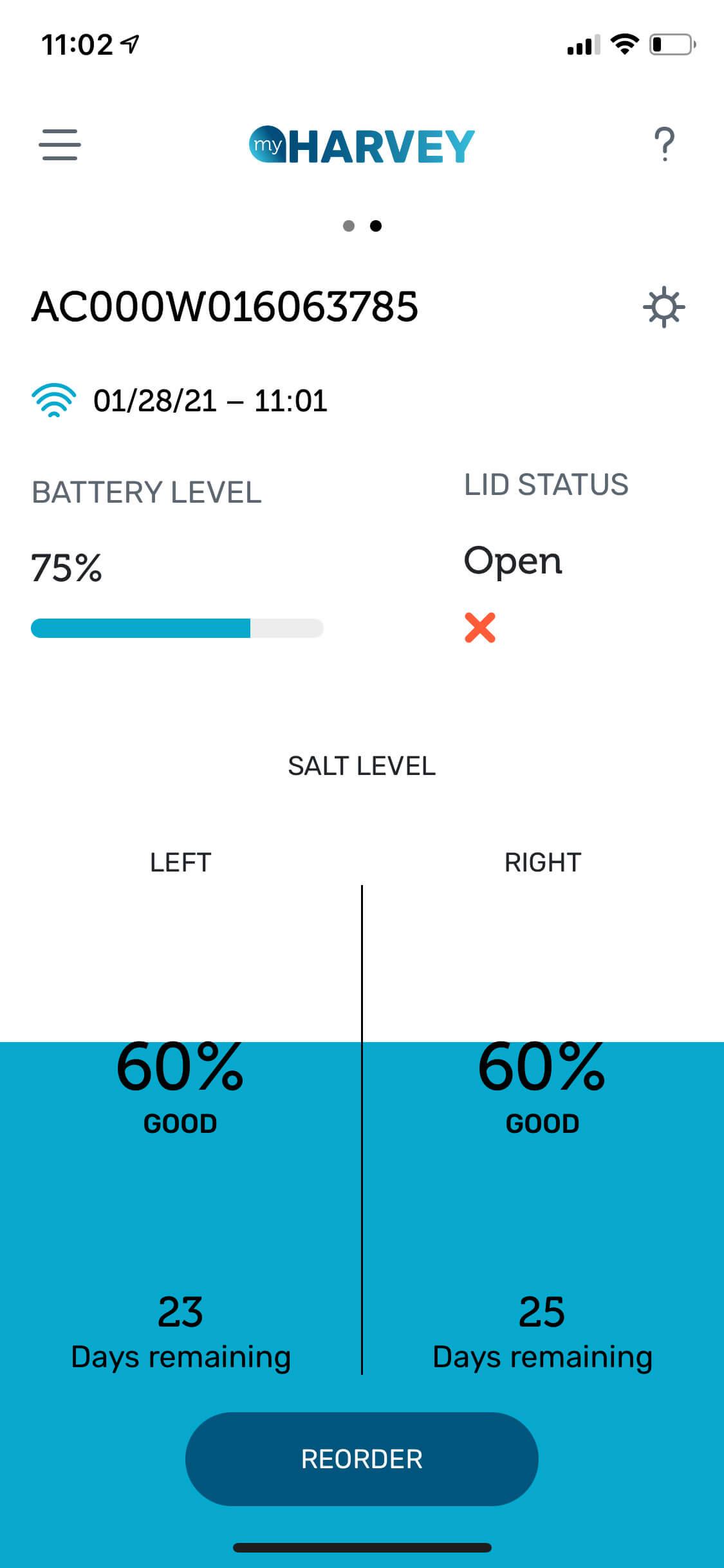 How will I know when the battery in my HarveyArc softener is running low?